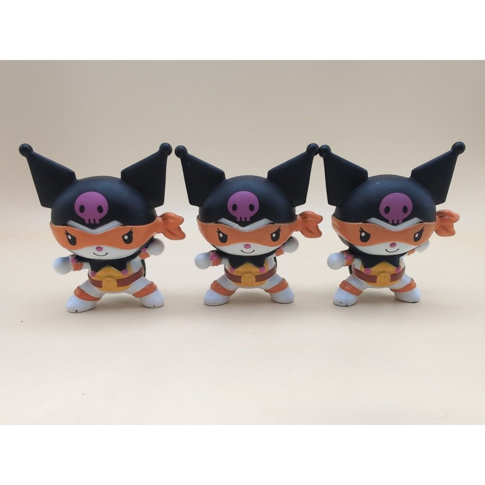 Sanrio Kuromi Ninja Figurine Black Hat Pink Skull, Orange Accent, Backpack Lot 3
